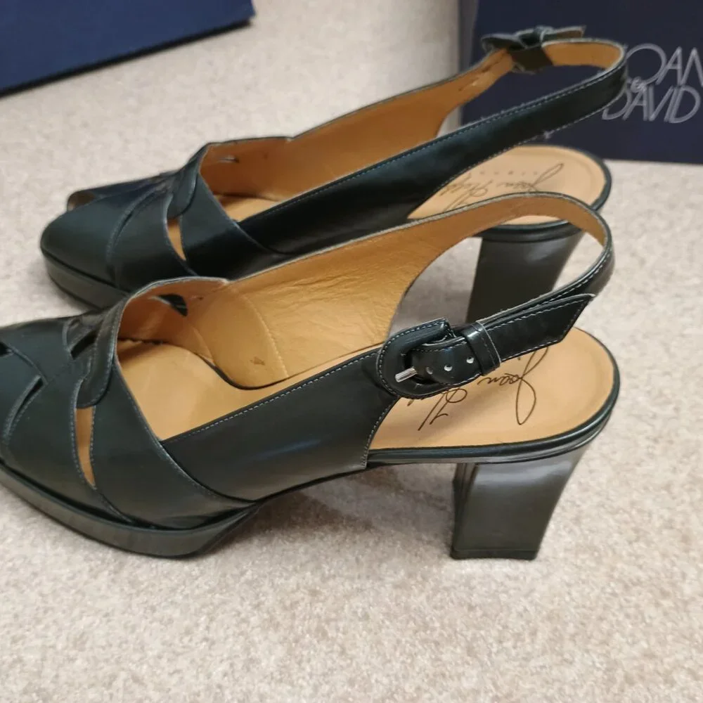 JOAN & DAVID New Dark Gray Leather Sandal Sling Back Pump Sz 8.5 Hand Made Italy